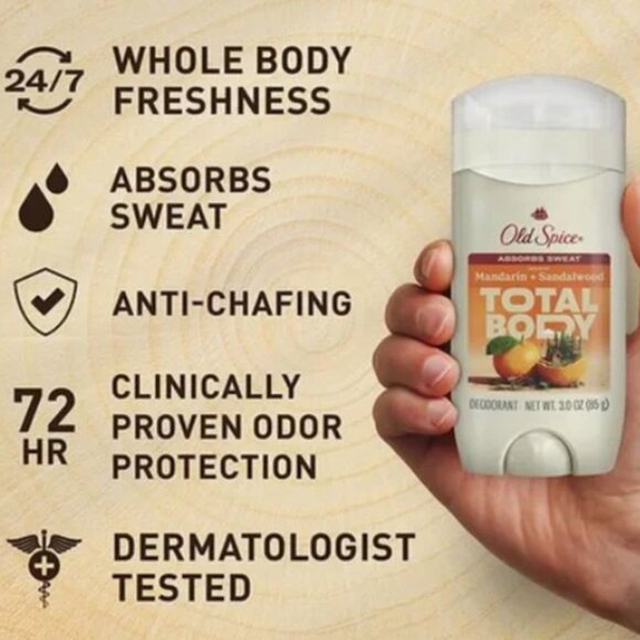Old Spice Total Body mandarin sandalwood aluminum free Deodorant sensitive 3 0z - Picture 2 of 3